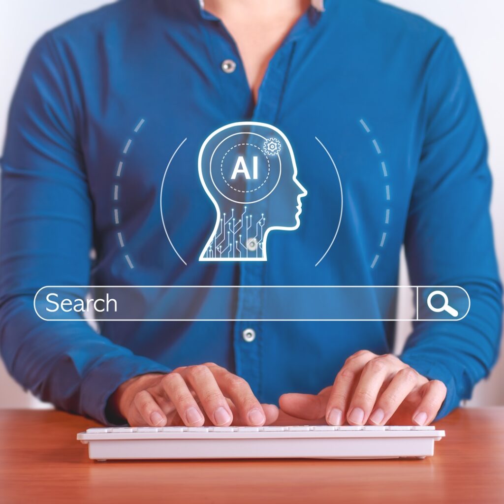 Search engine with AI to improve and optimize data search. AI-enabled search engine and chat bar.